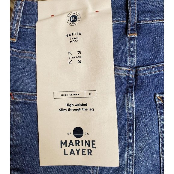 Marine Layer High Rise Skinny Distressed Jean's Medium Wash NWT - Picture 5 of 6